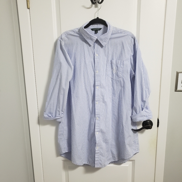 Lauren Ralph Lauren Tops - LAUREN RALPH LAUREN Blue Striped Embroidered Shirt Blouse